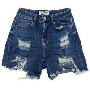 Wax Jean Collection Denim‎ Shorts Womens Small Blue Distressed High Rise Cut Off
